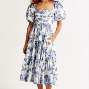 Abercrombie Emerson Midi Blue and White Floral Dress